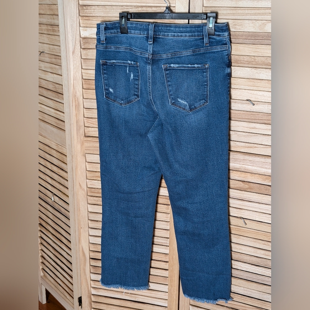 Vervet Super High Rise Slim Straight Raw Hem Jeans Dark Wash Size 31 - Picture 7 of 8